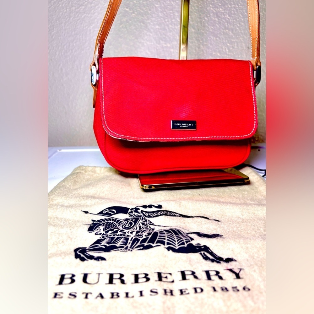 Burberry Red Canvas Crossbody Bag | Leather Trim | Dust Bag Included | w/COA
